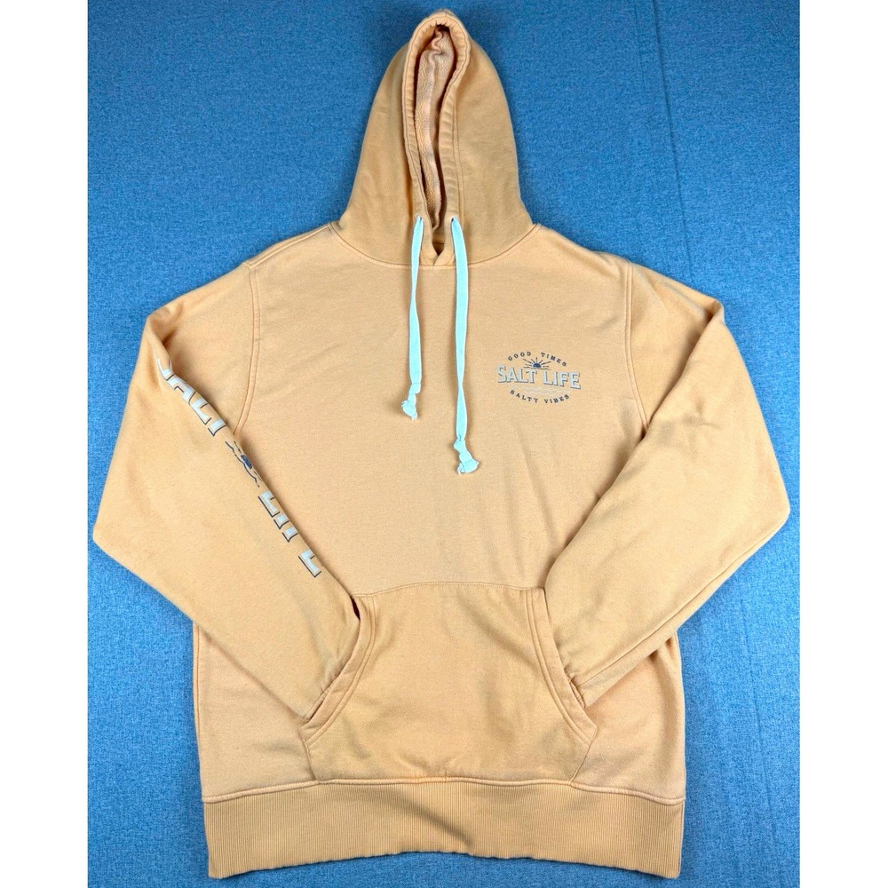 Salt Life Hoodie Mens Tan Good Times Salty Vibes Graphic Pullover Beach Coastal